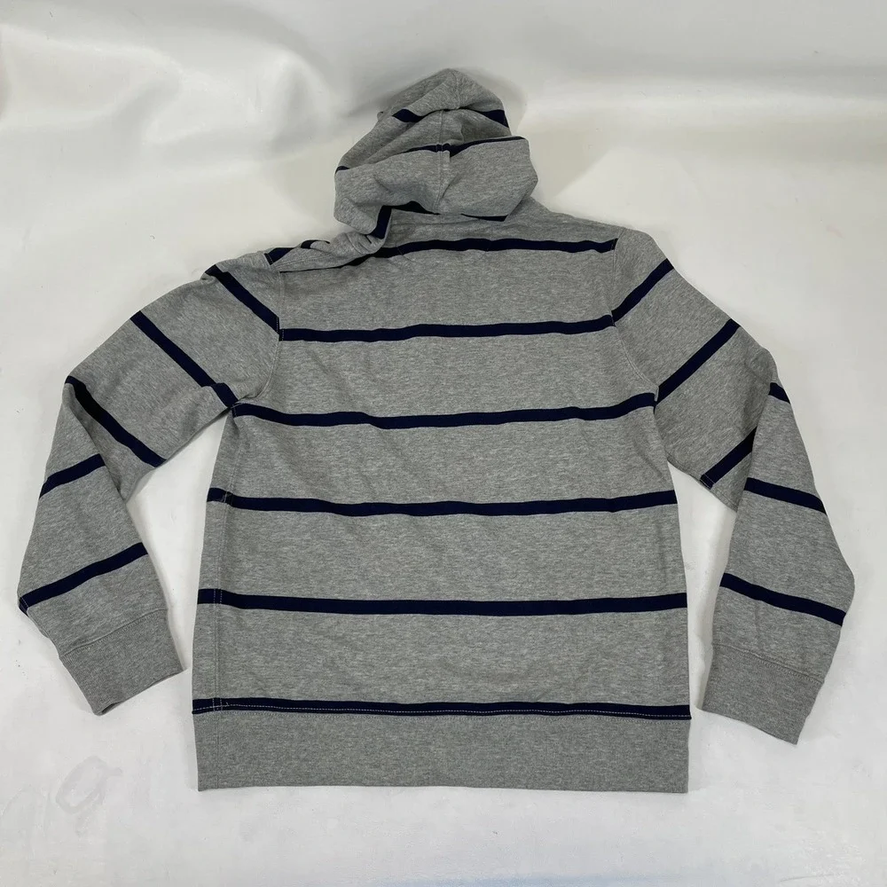 Ralph Lauren Gray Striped Hoodie with Navy Stripes and Red Pony